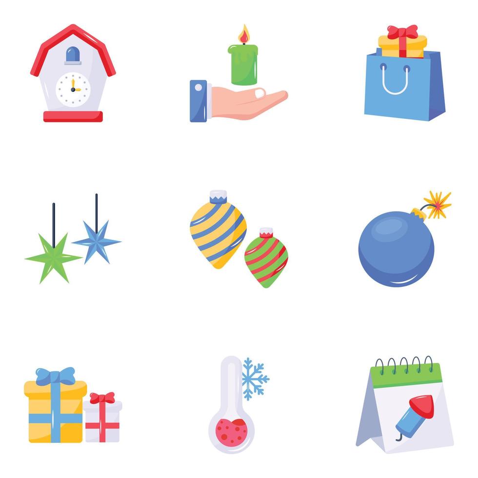 Pack of Christmas Event Flat Icons vector