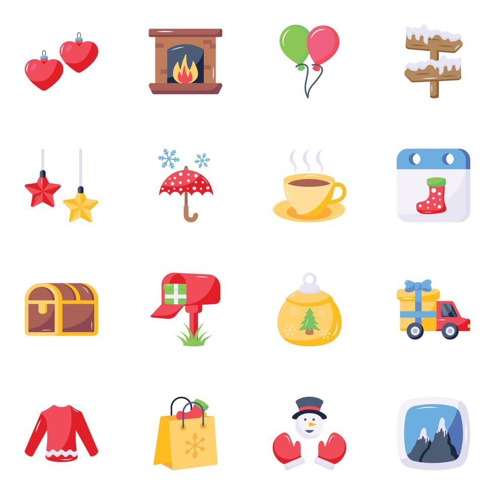 conjunto de iconos planos de celebración de navidad vector