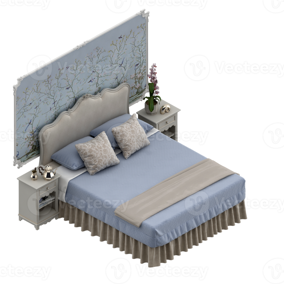 Isometric Bedroom 3D render png