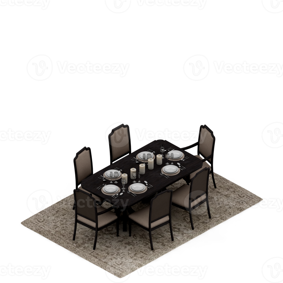 Isometric Table Set 3D render png