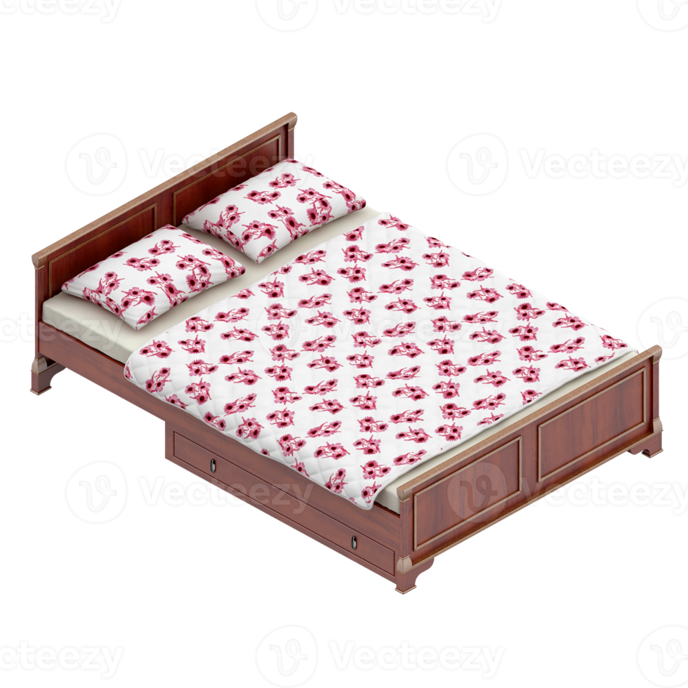 Isometric Bedroom 3D render png