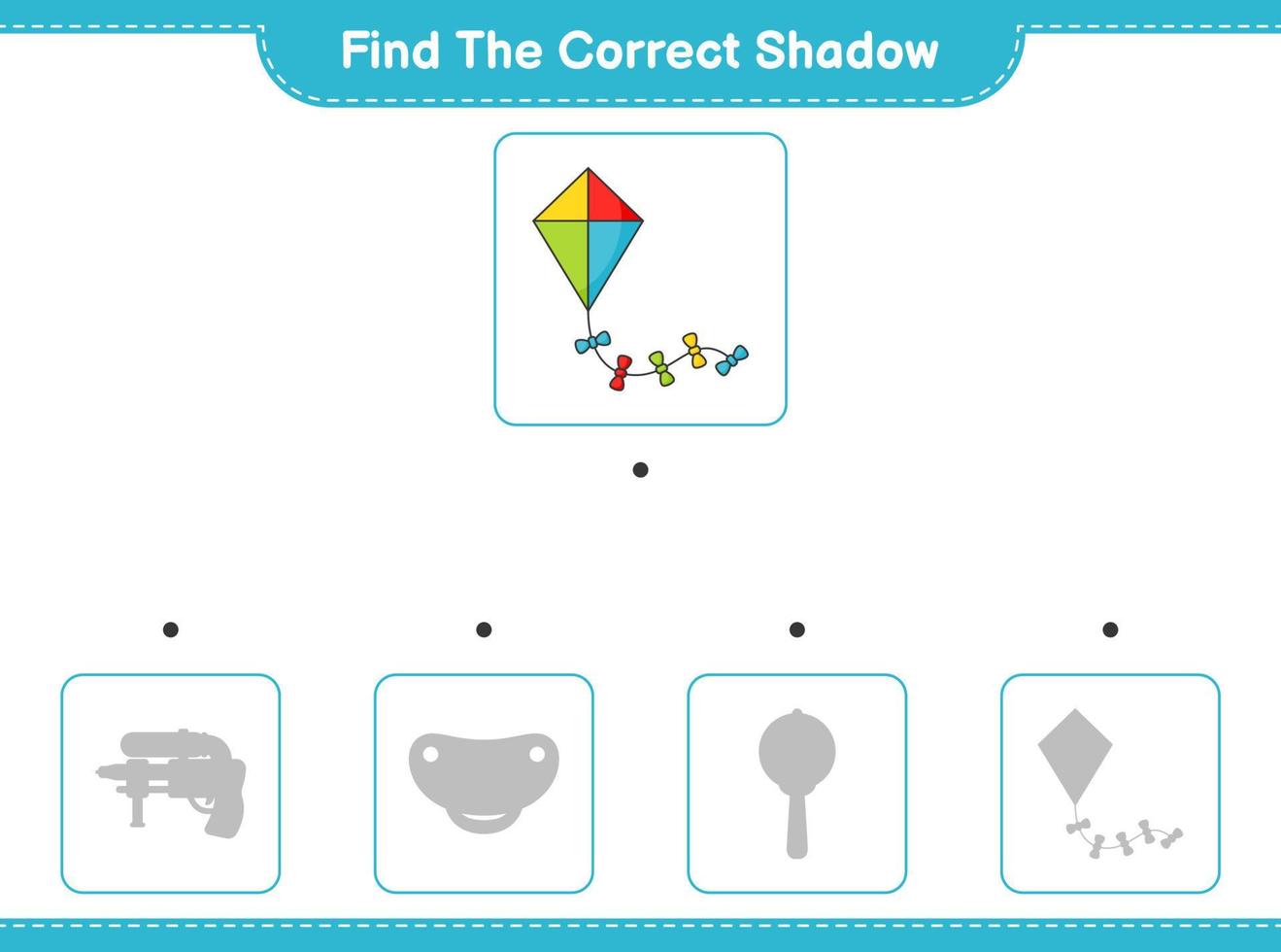 Find the correct shadow. Find and match the correct shadow of Kite. Educational children game, printable worksheet, vector illustration