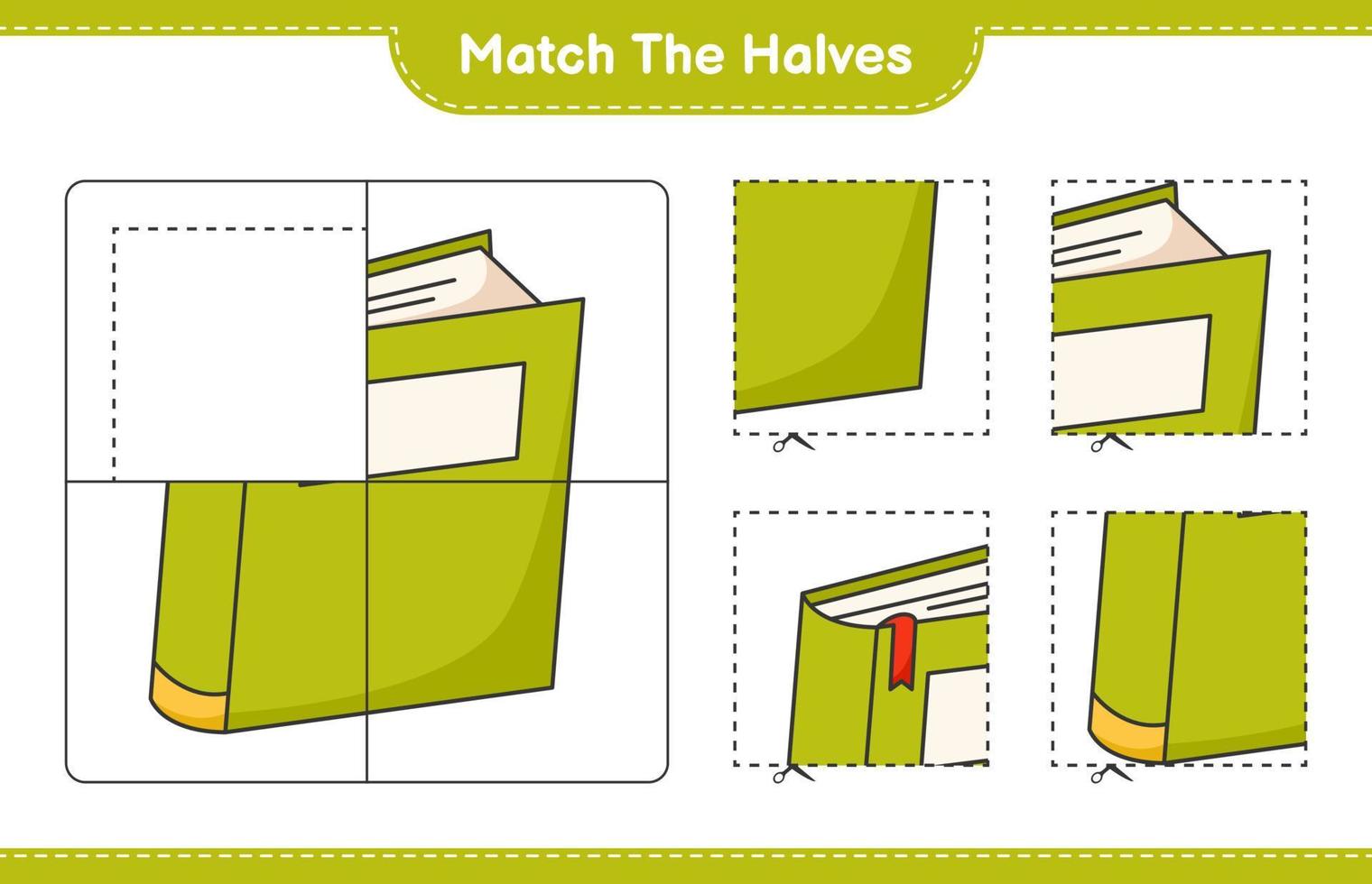 Match the halves. Match halves of Book. Educational children game, printable worksheet, vector illustration