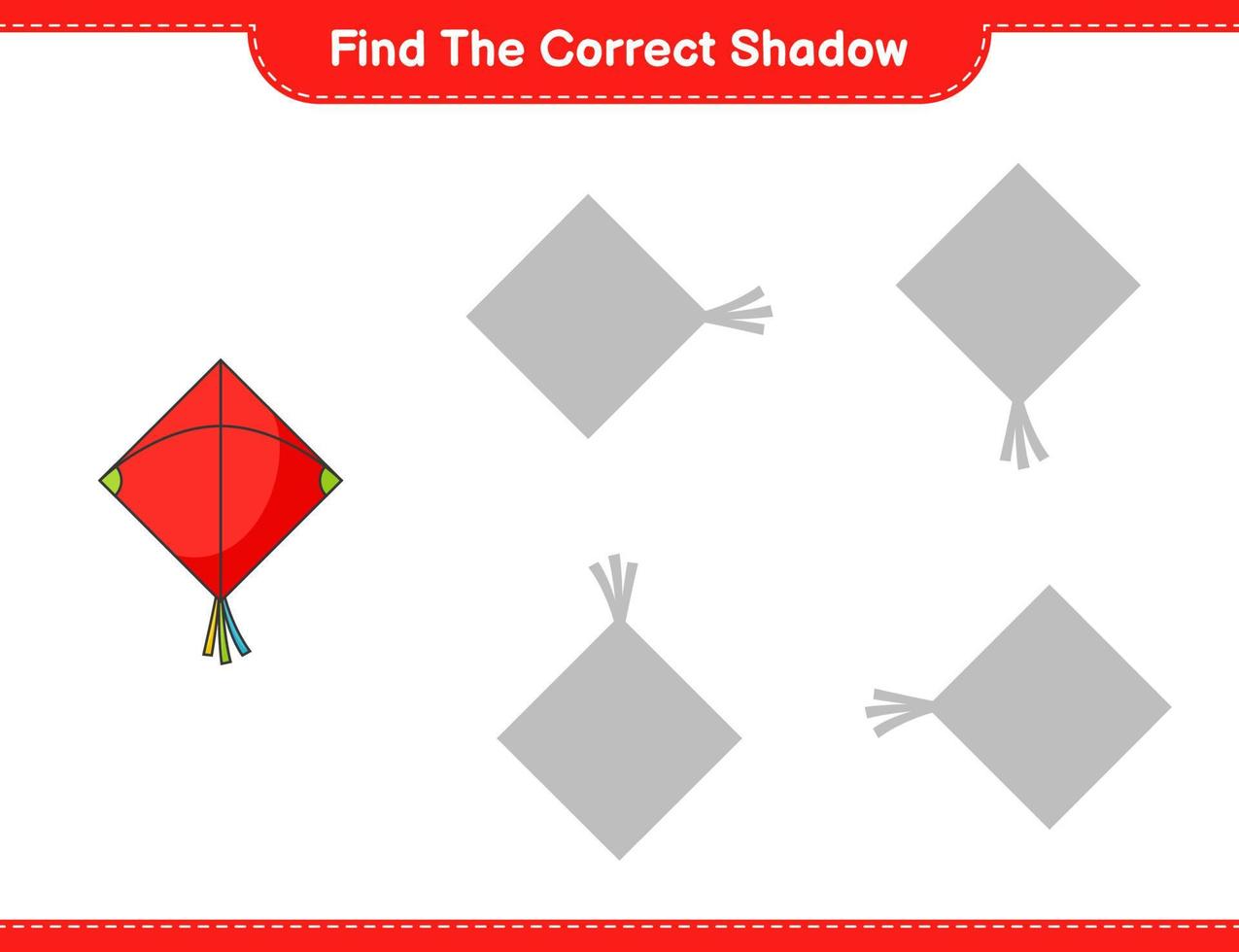 Find the correct shadow. Find and match the correct shadow of Kite. Educational children game, printable worksheet, vector illustration