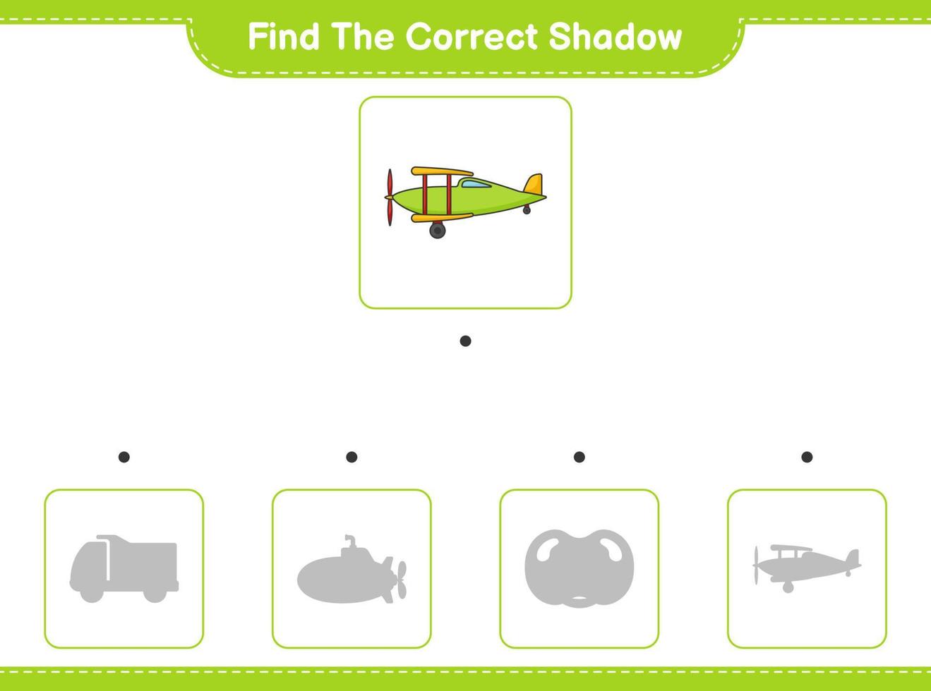 encontrar la sombra correcta. encuentra y combina la sombra correcta del plano. juego educativo para niños, hoja de cálculo imprimible, ilustración vectorial vector