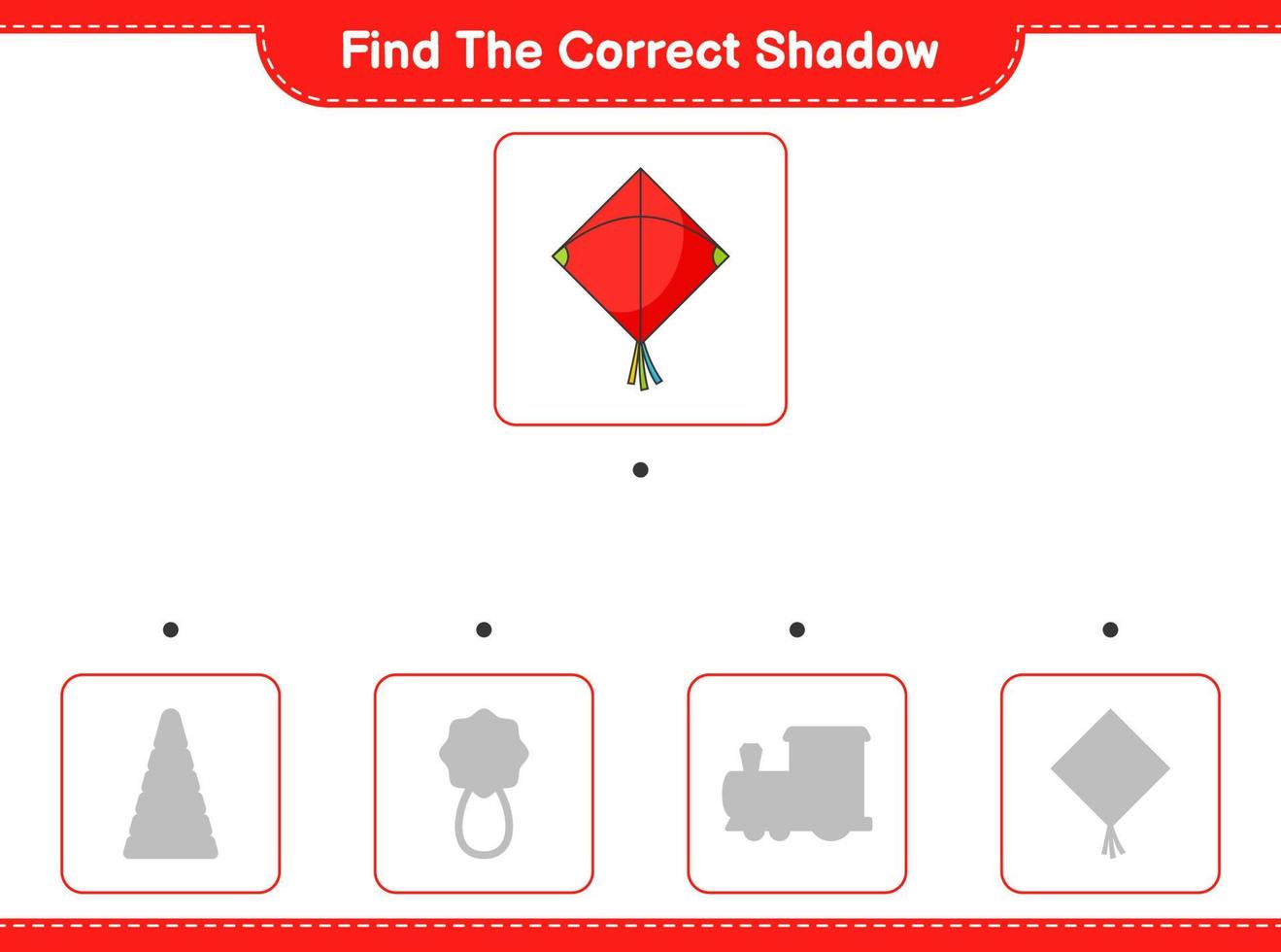 Find the correct shadow. Find and match the correct shadow of Kite. Educational children game, printable worksheet, vector illustration