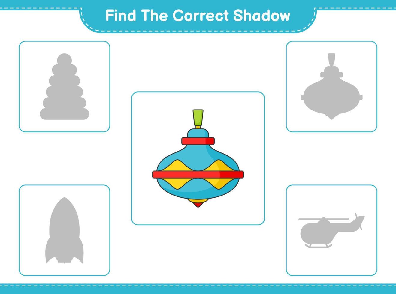 Find the correct shadow. Find and match the correct shadow of Whirligig Toy. Educational children game, printable worksheet, vector illustration