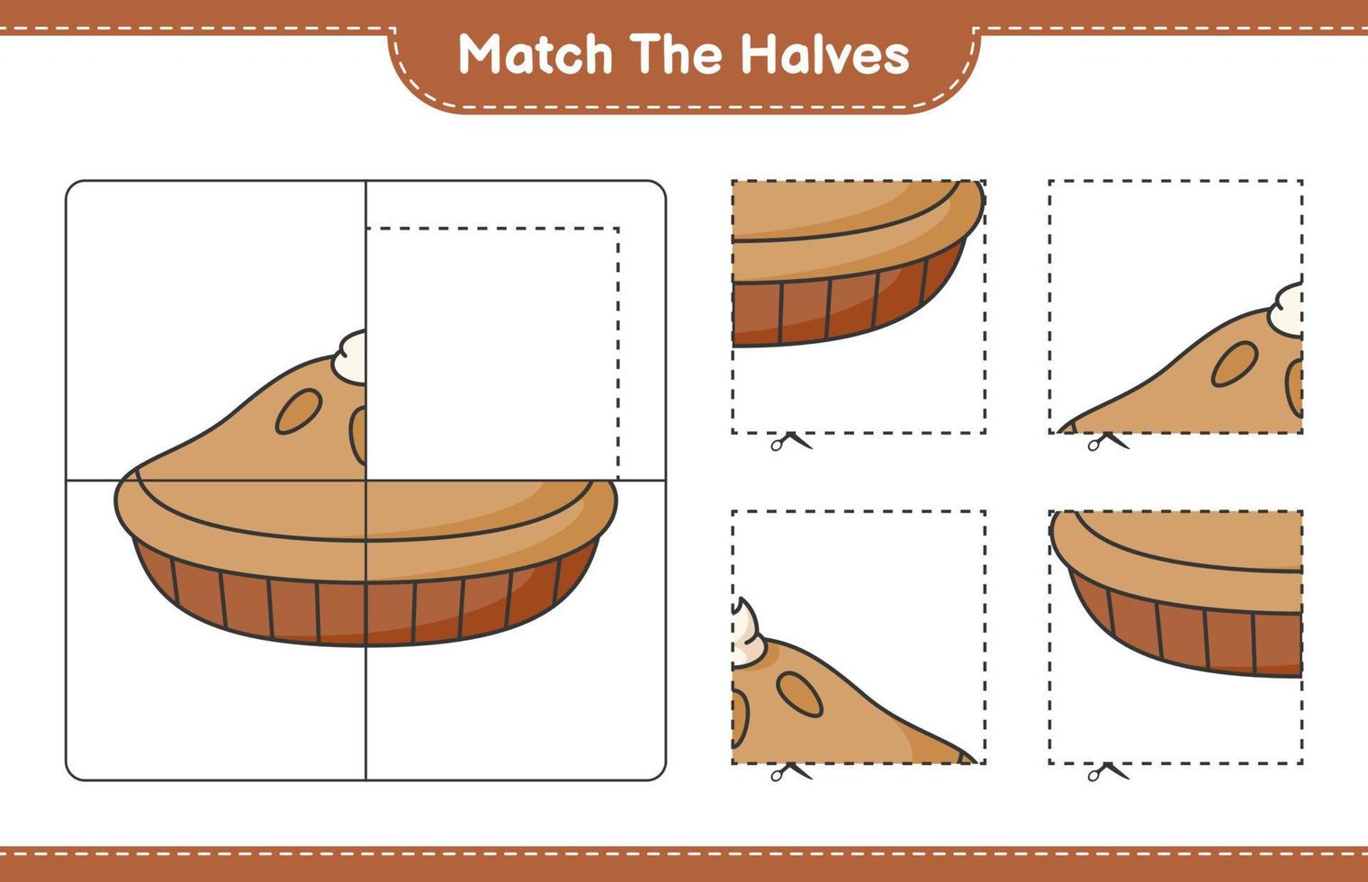 Match the halves. Match halves of Pie. Educational children game, printable worksheet, vector illustration