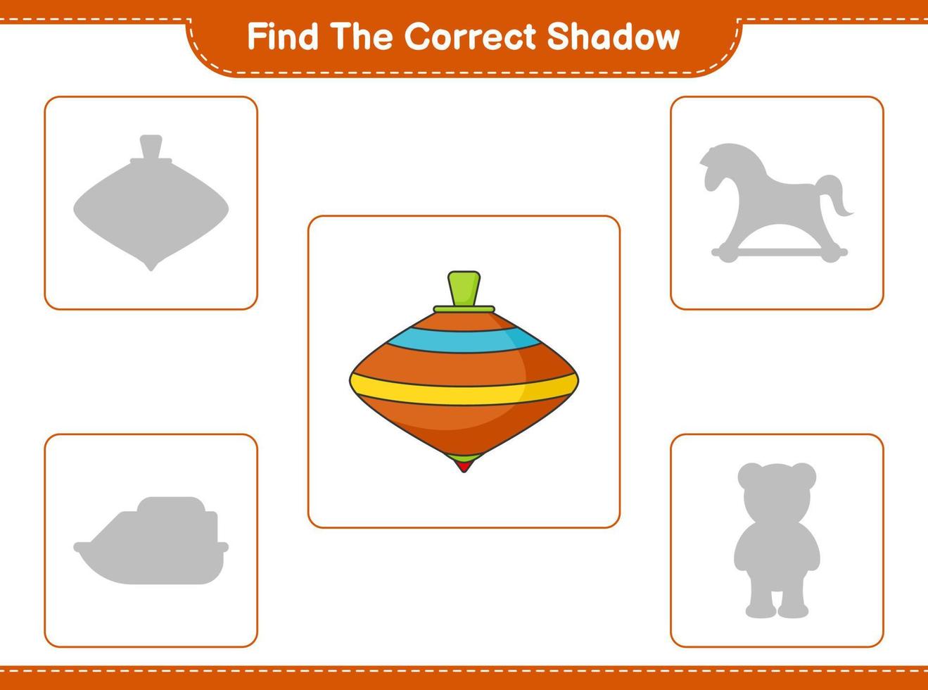 Find the correct shadow. Find and match the correct shadow of Whirligig Toy. Educational children game, printable worksheet, vector illustration