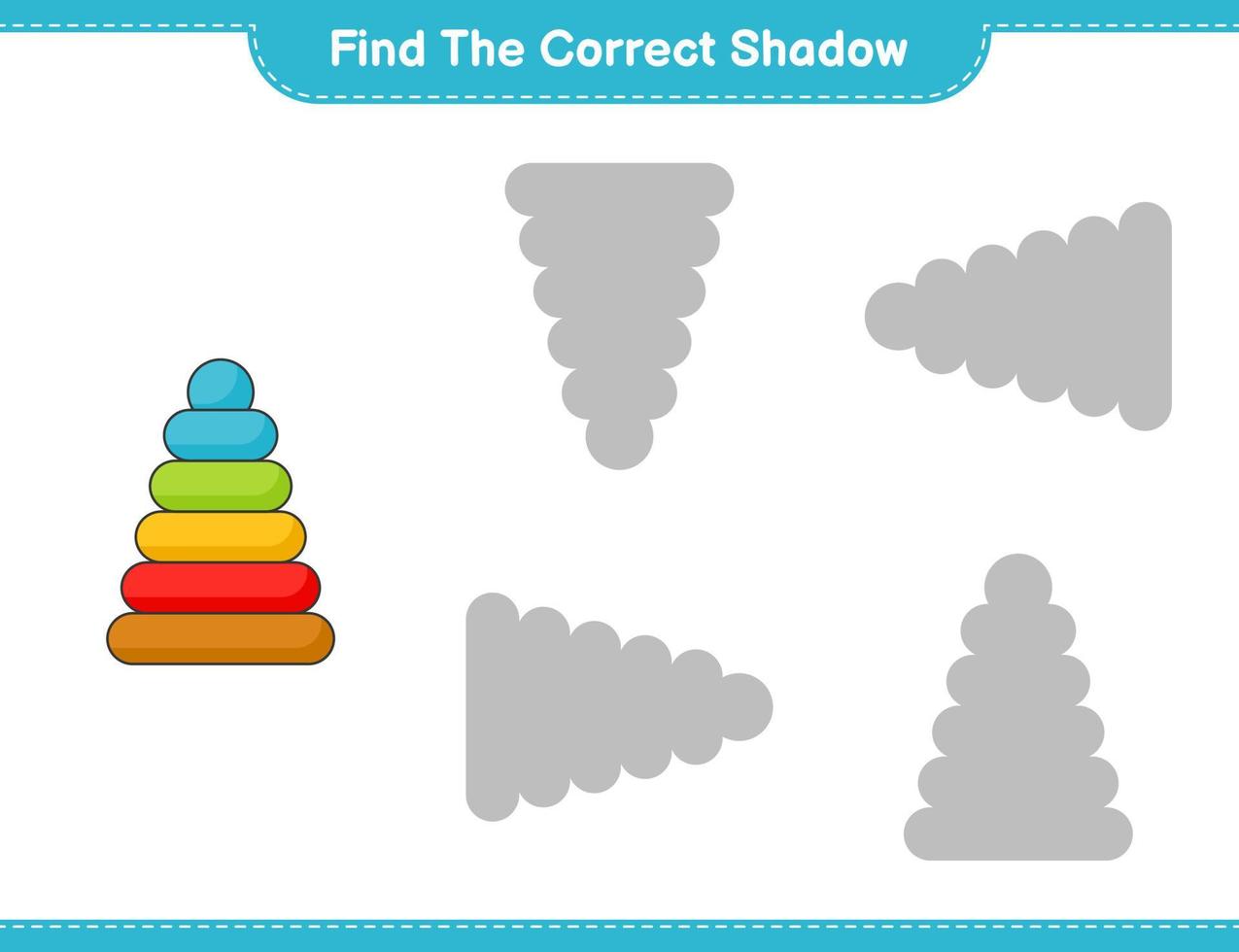 Find the correct shadow. Find and match the correct shadow of Pyramid Toy. Educational children game, printable worksheet, vector illustration