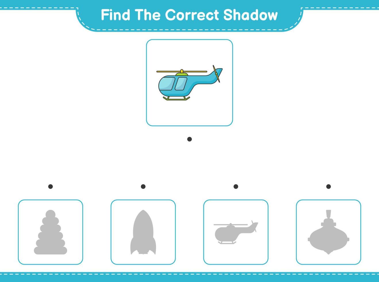 encontrar la sombra correcta. encuentra y combina la sombra correcta del helicóptero. juego educativo para niños, hoja de cálculo imprimible, ilustración vectorial vector