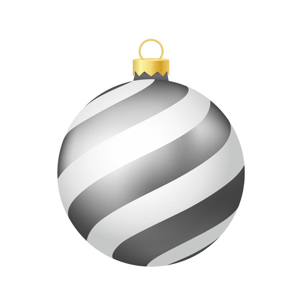 Grey Silver Christmas tree toy or ball Volumetric and realistic color illustration vector