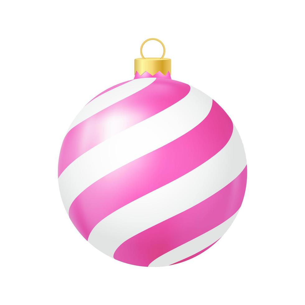 Pink Christmas tree toy with lines Realistic color illustration vector