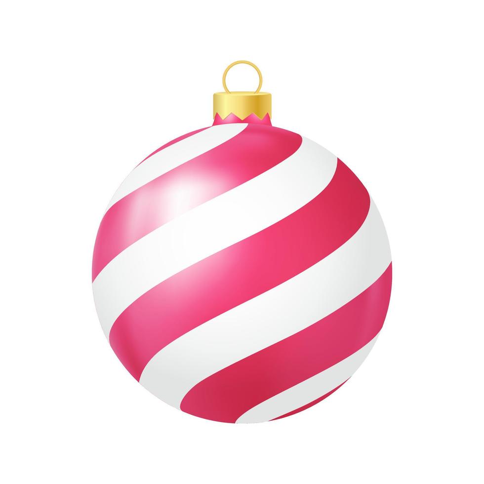 Pink Christmas tree toy with lines Realistic color illustration vector
