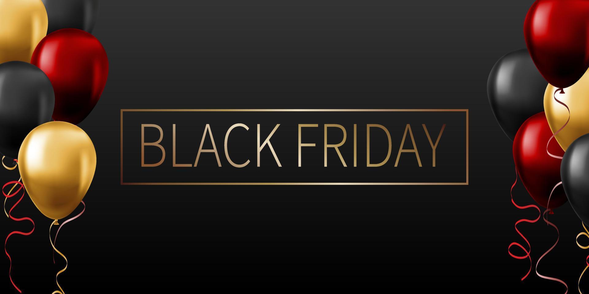 Black Friday Sale horizontal banner with balloons for advertising and flyers vector