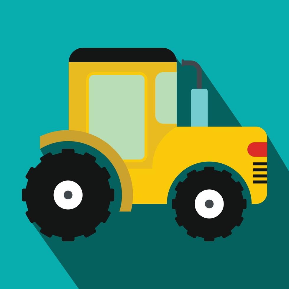 Yellow tractor flat icon vector