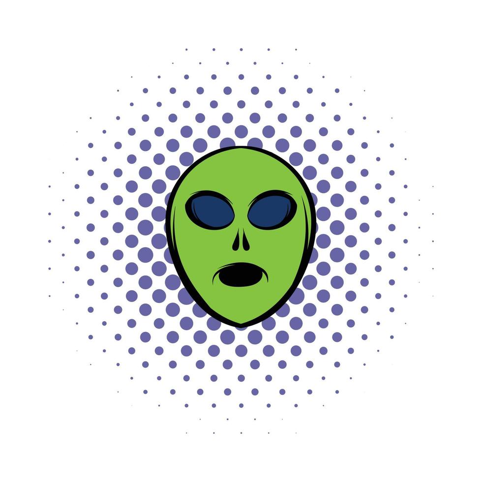 Alien green head icon, comics style vector