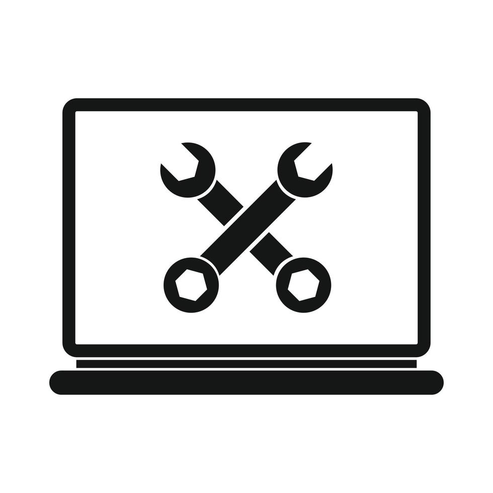 Wrenches on a computer icon, simple style vector