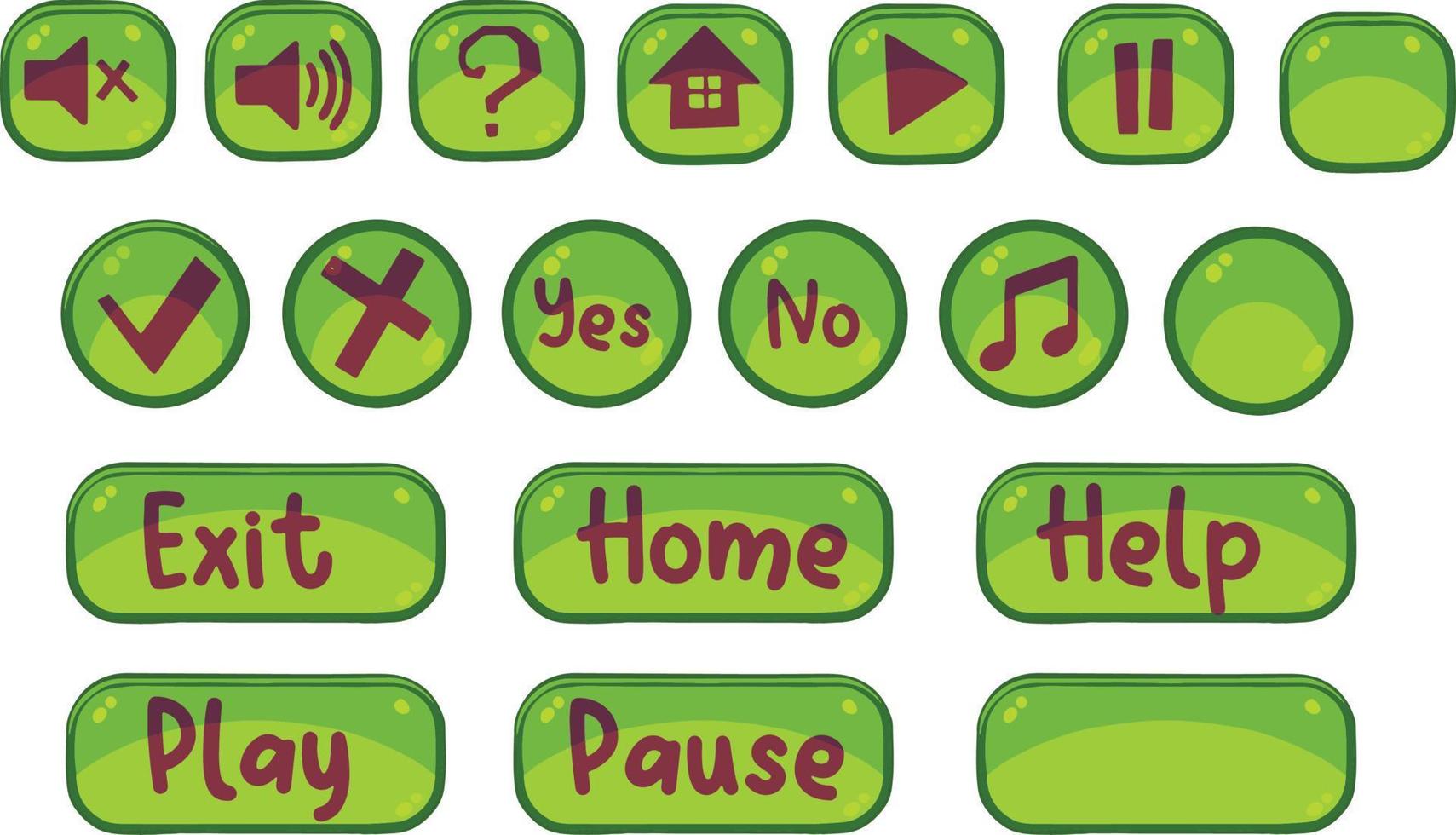 Set of different green button for game or site vector