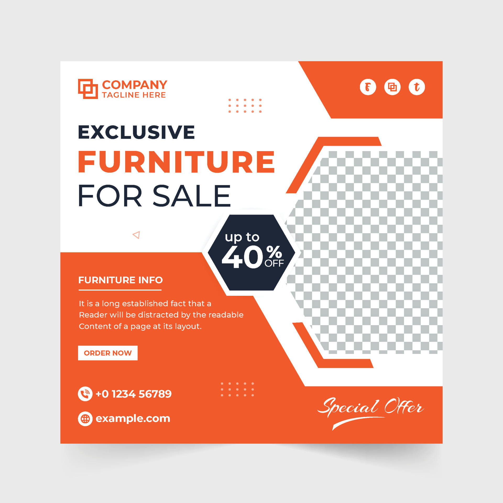 Creative furniture shop advertisement template with black and orange