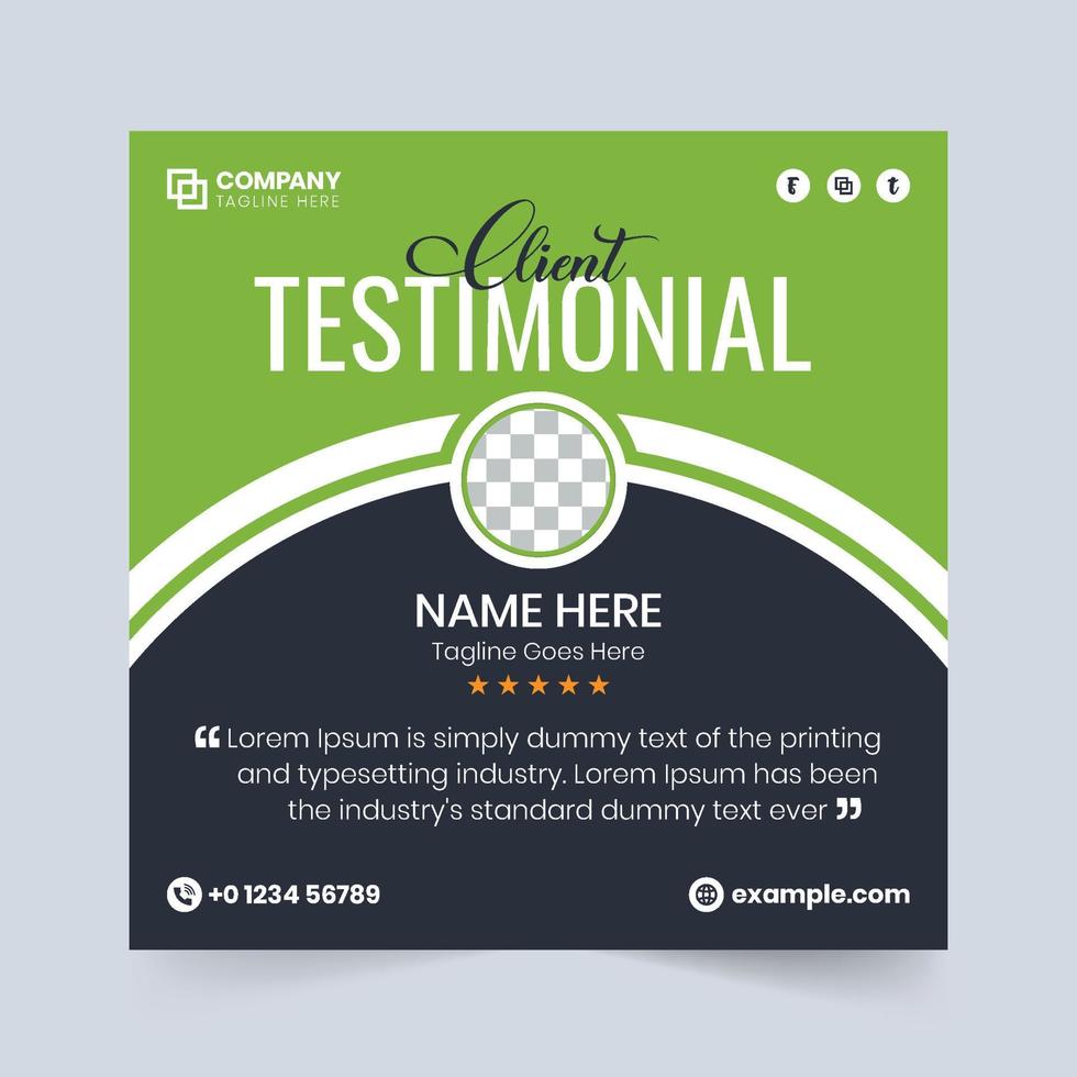 Creative client testimonial and review section layout design. Customer service feedback and rating section with black and green colors. Modern company review and client testimonial design vector. vector