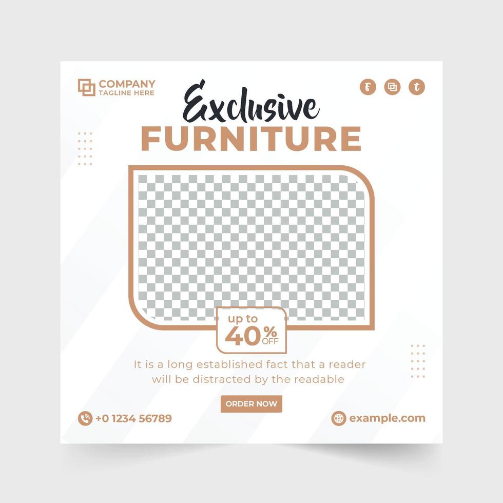 Furniture sale social media post design for business promotion. Furniture store advertisement editable template vector with yellow and clay colors. Furniture business digital marketing web banner.