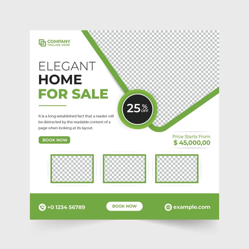 Modern housing social media post design with green and blue colors. Minimalist real estate business template vector for digital marketing. Home selling business commercial template for social media.