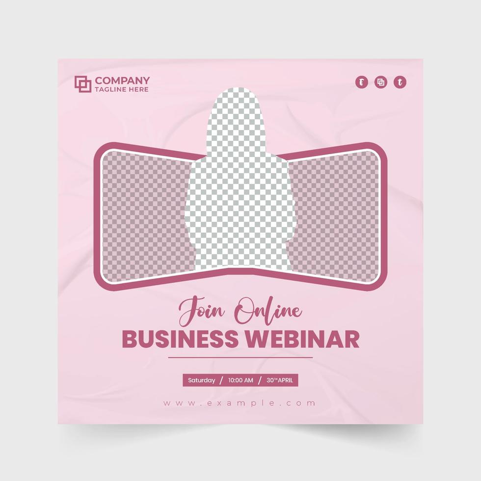 Business webinar social media post vector with lavender and blue colors. Minimalist digital agency seminar invitation template vector. Corporate business web banner and conference webinar template.