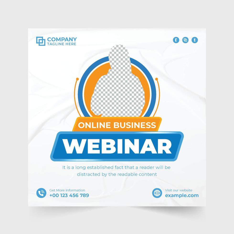 Digital business live webinar social media post vector with blue and purple colors. Digital marketing web banner design for corporate business. Webinar conference invitation template vector.