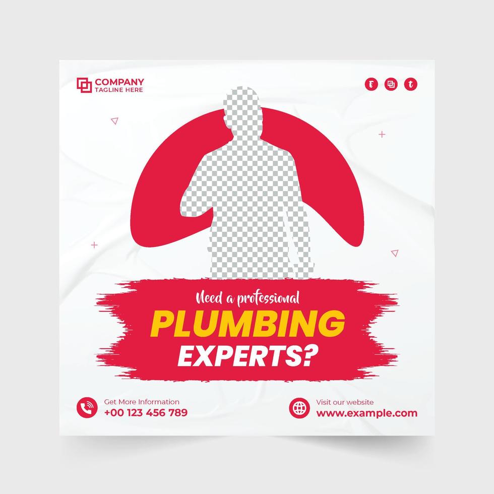 Creative plumber hiring promotional template for social media marketing. Plumbing and handyman service web banner design with abstract shapes. Professional home maintenance business advertisement. vector