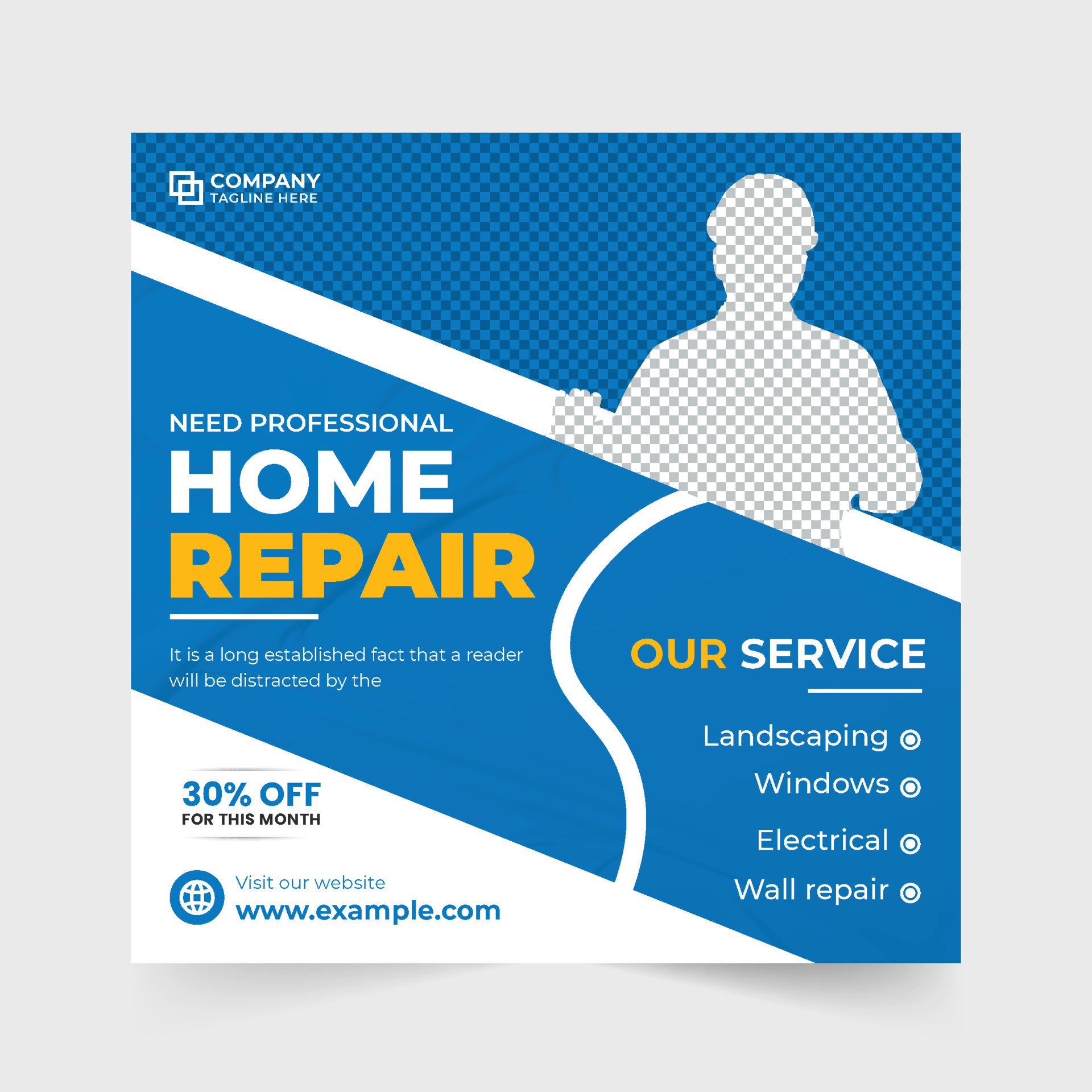 Professional Home Repair Service Template For Social Media Posts House 