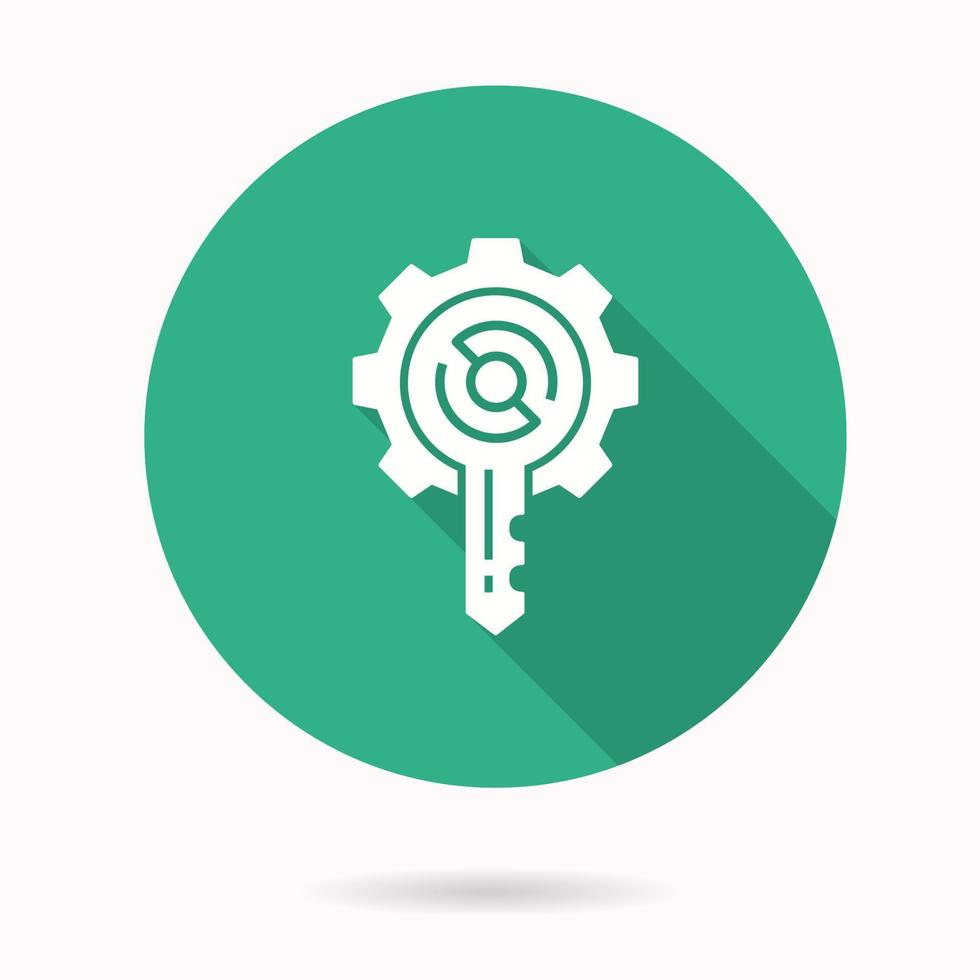 Digital key icon with long shadow for graphic and web design. vector