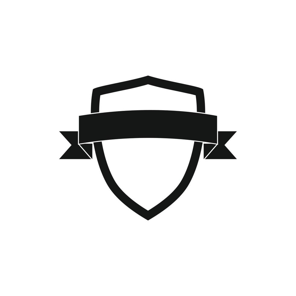 White shield with black ribbon icon, simple style vector