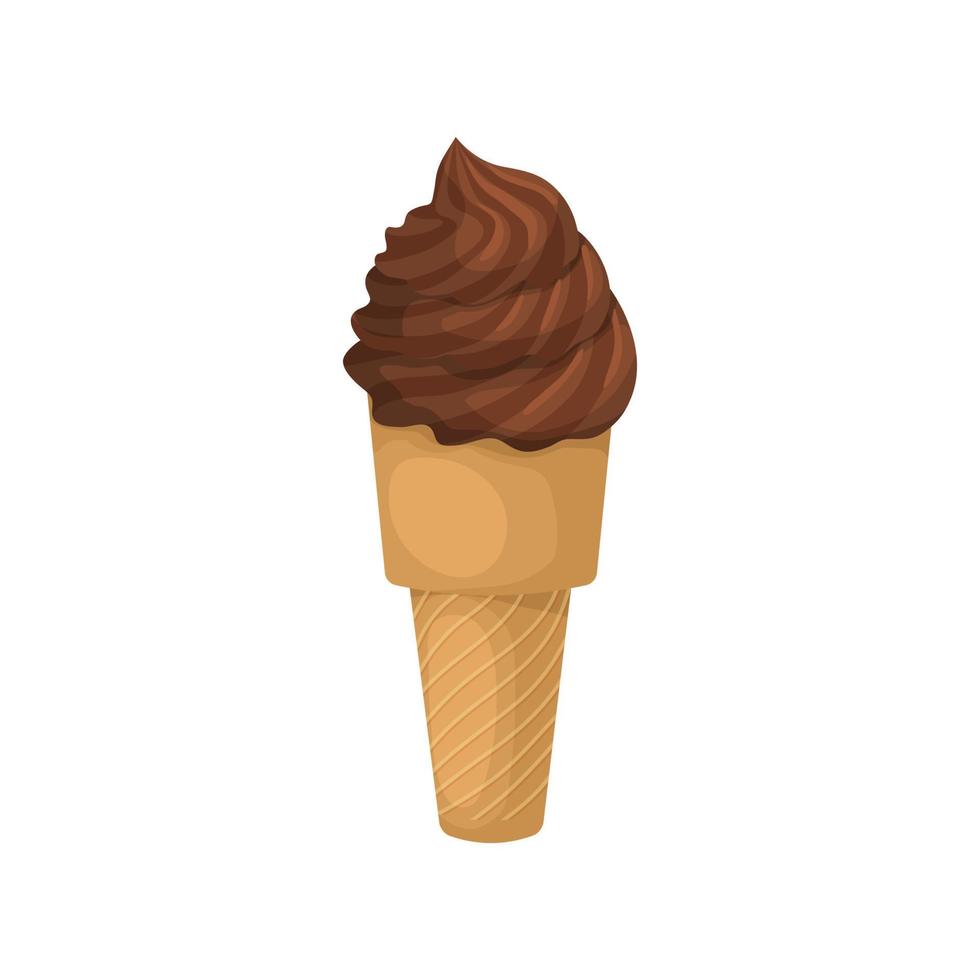 helado de chocolate en un icono de cono de gofre vector