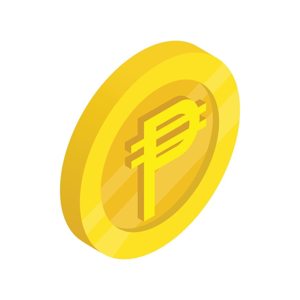 Gold coin with peso sign icon, isometric 3d style vector