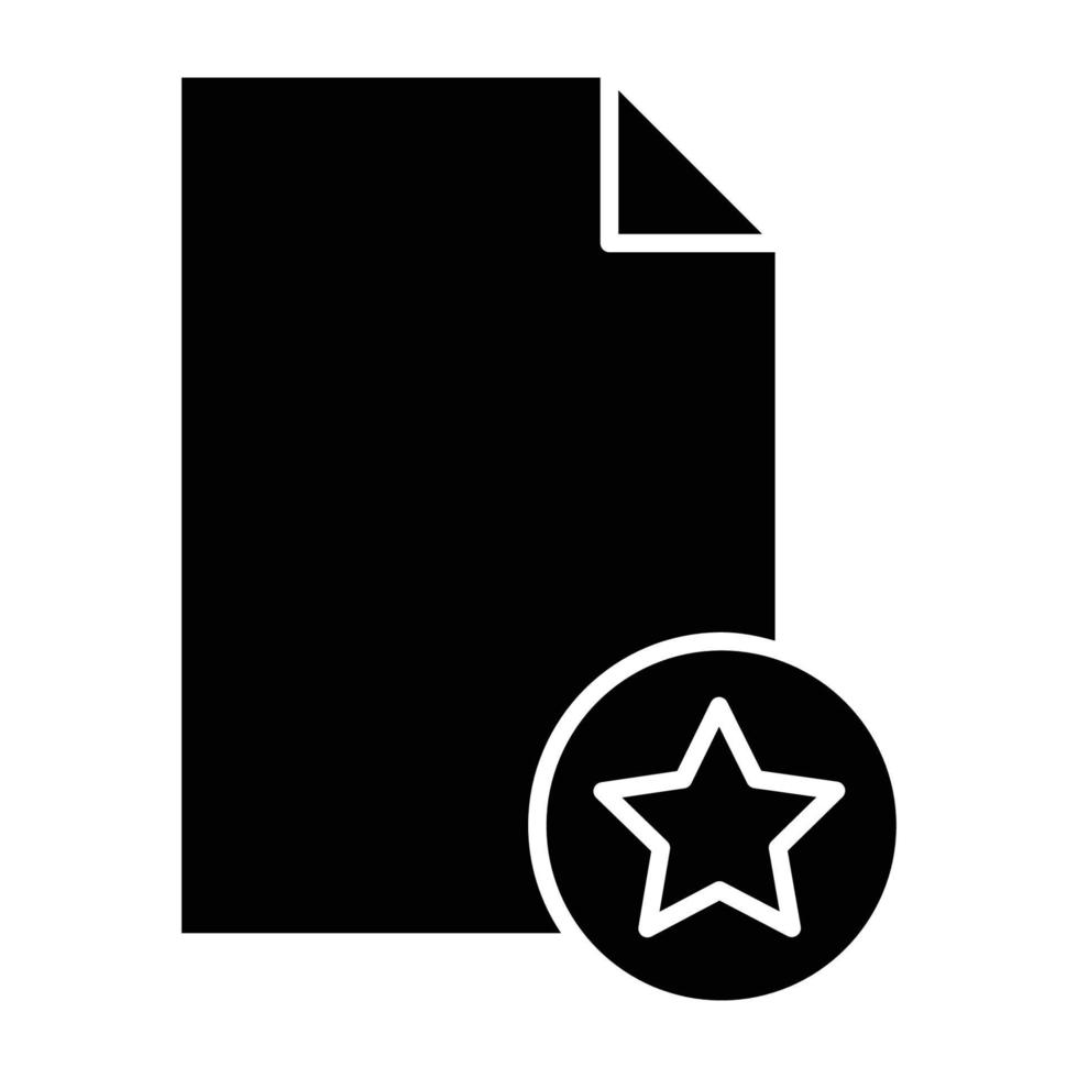 ilustración de icono de glifo de papel con estrella. adecuado para icono favorito, estrella. icono relacionado con documento, archivo. diseño vectorial simple editable. píxel perfecto a 32 x 32 vector