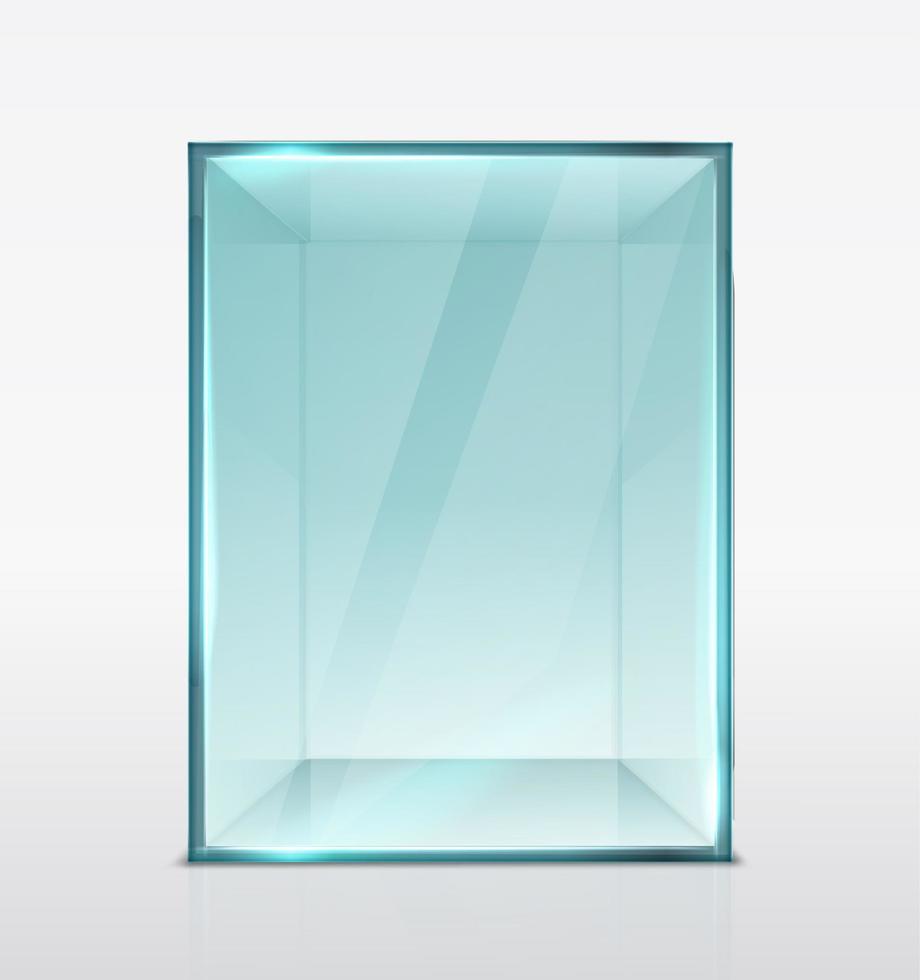 Vector 3d realistic glass box, cube for presentation. Isolated, transparent.