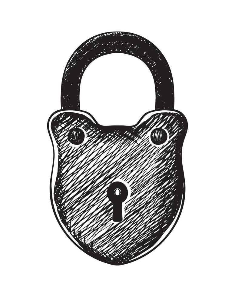 Vector hand drawn icon. Old lock. Isolated on white background.