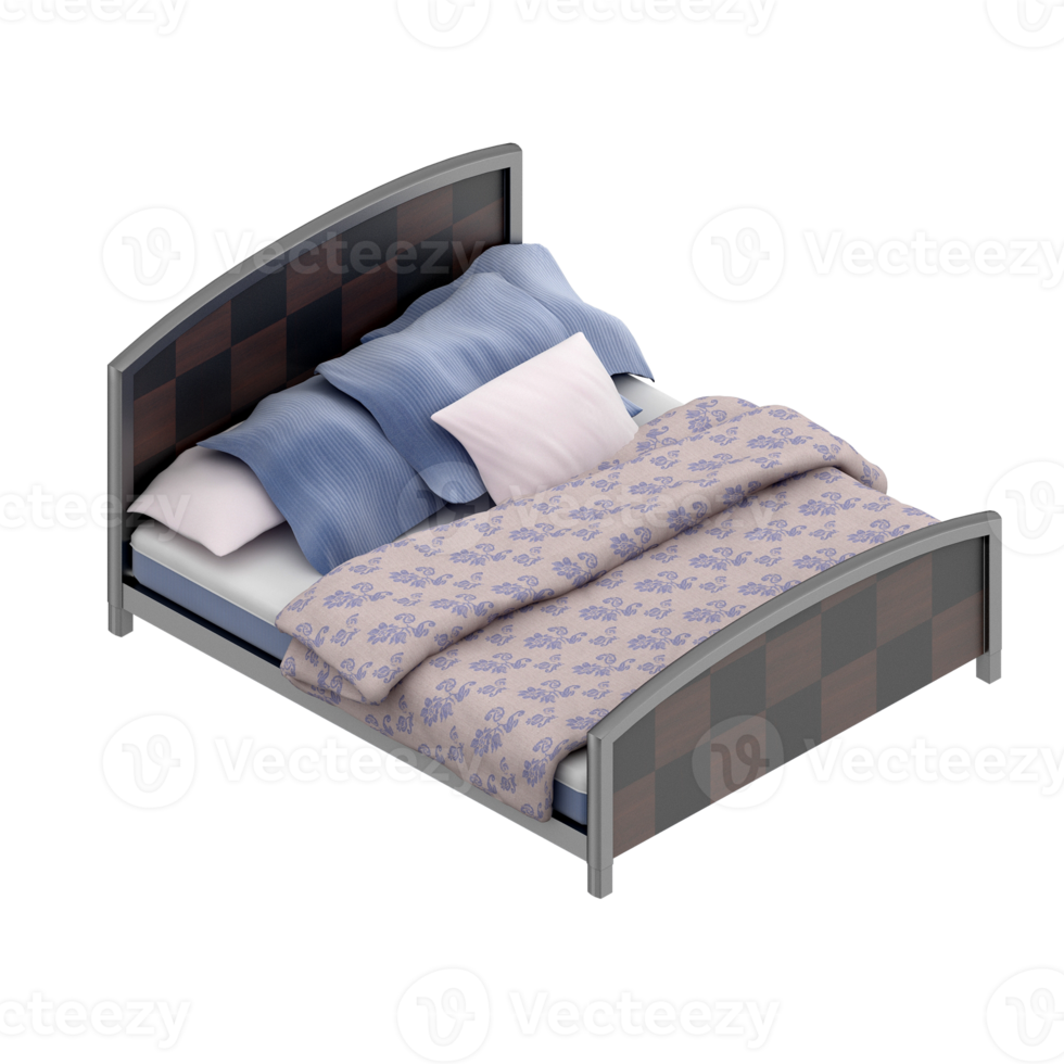 Isometric Bedroom 3D render png