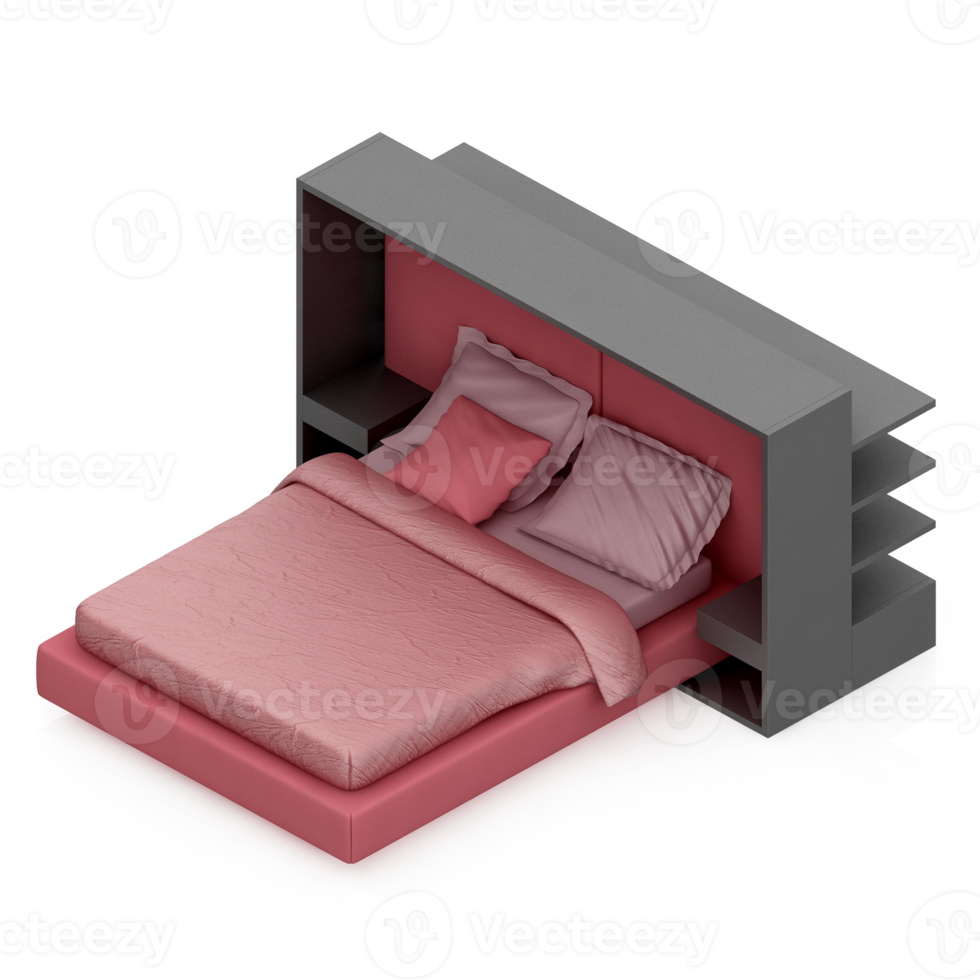 Isometric Bedroom 3D render png