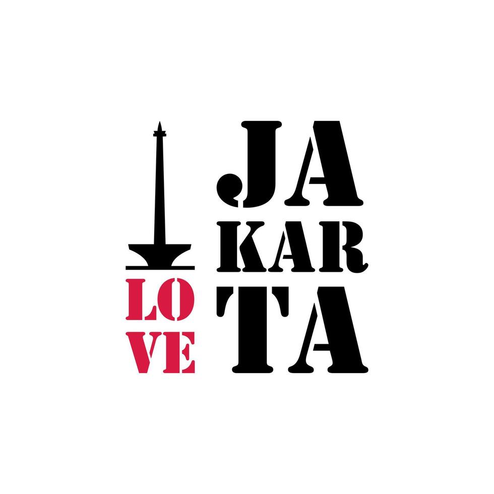 I love Jakarta Word Text with Handwritten Font and Red Love Hearts Vector Image Illustration