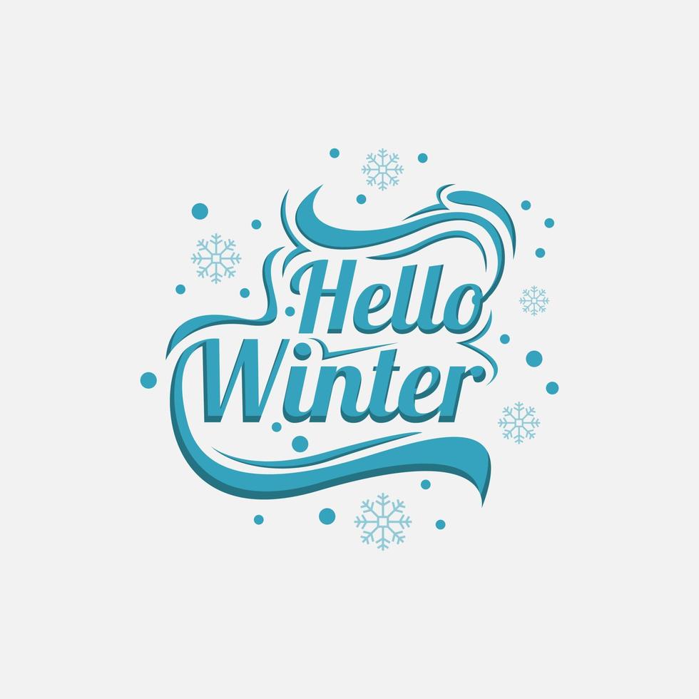 hola ilustración de vector de invierno con fondo de ilustración de diseño de letras de mano