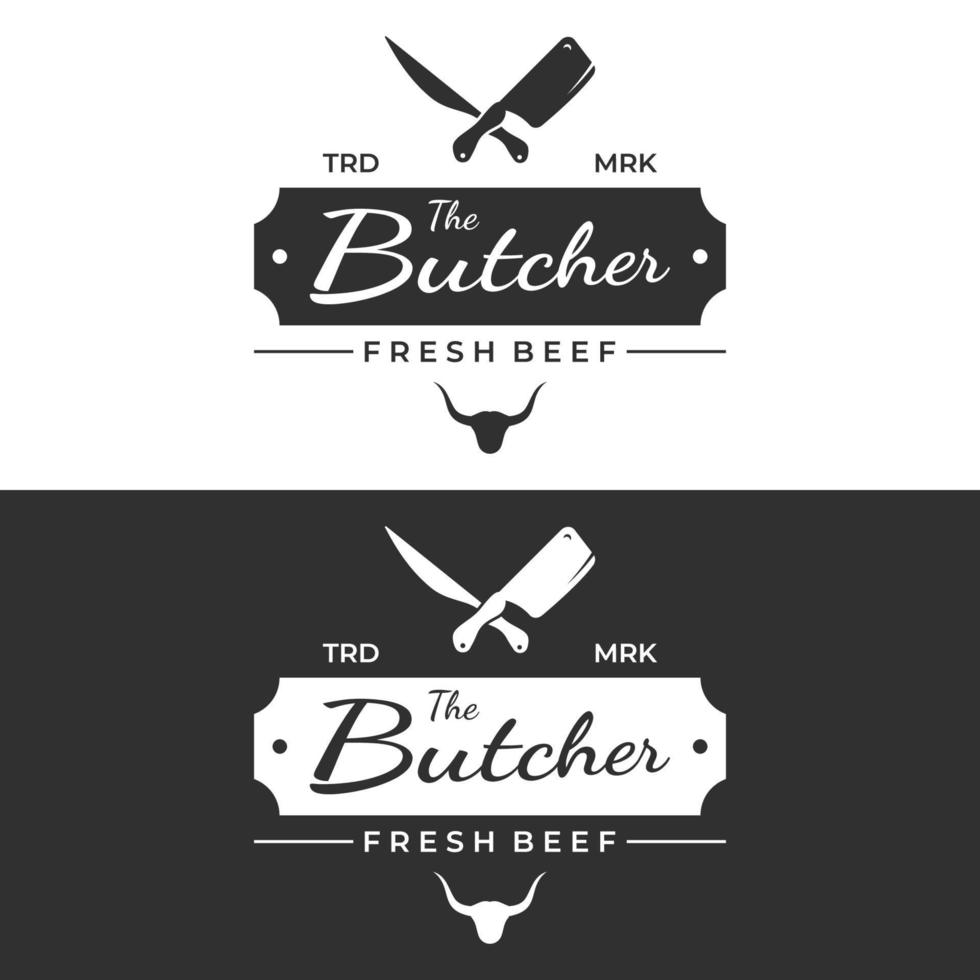 Fresh butcher shop logo template with knife and vintage farm animals. Logos for businesses, restaurants, labels, stamps and fresh butcher shops. vector