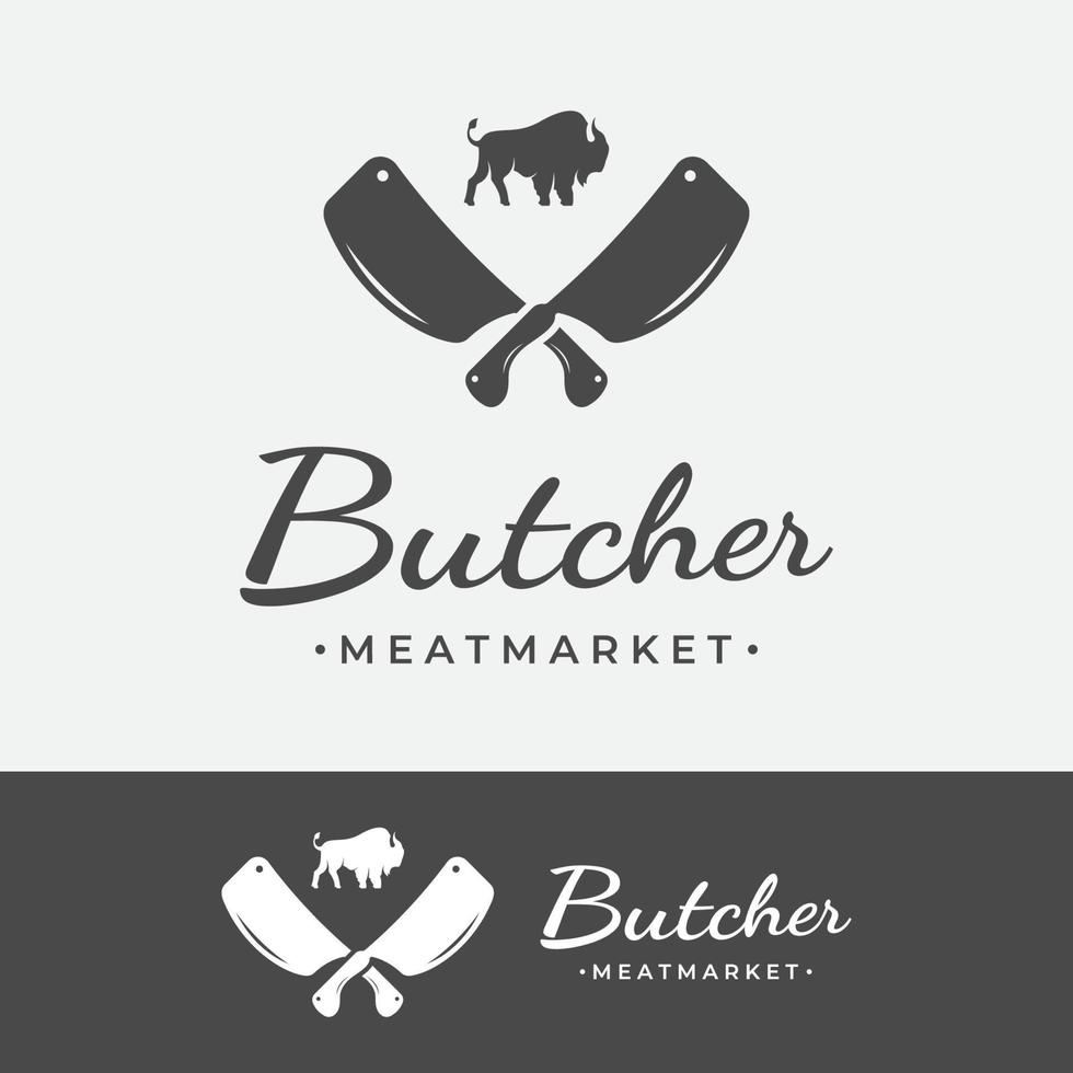 plantilla de logotipo de carnicería fresca con cuchillo y animales de granja antiguos. logos para negocios, restaurantes, etiquetas, sellos y carnicerías frescas. vector