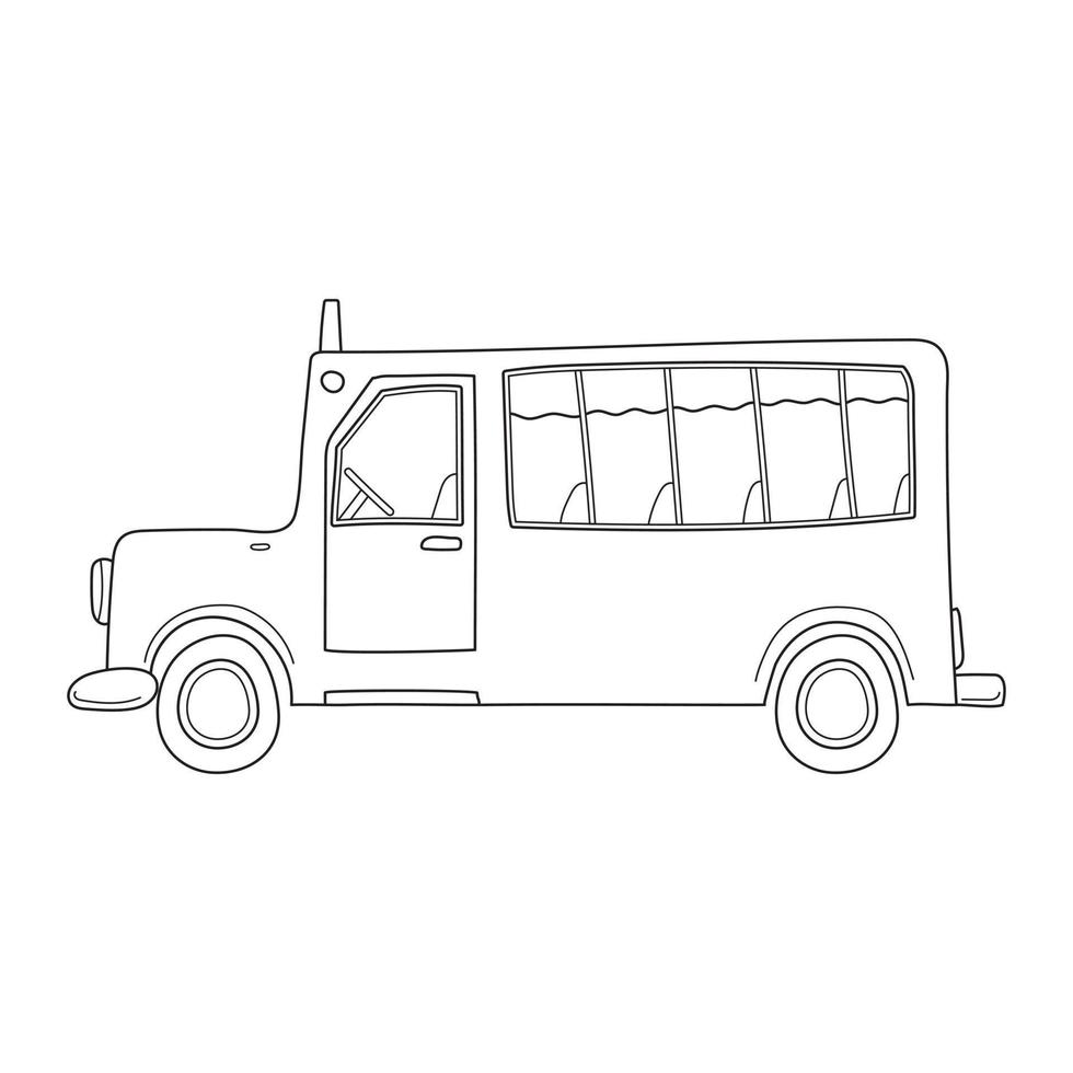 A school bus with windows in sketch doodle style. Side view. vector