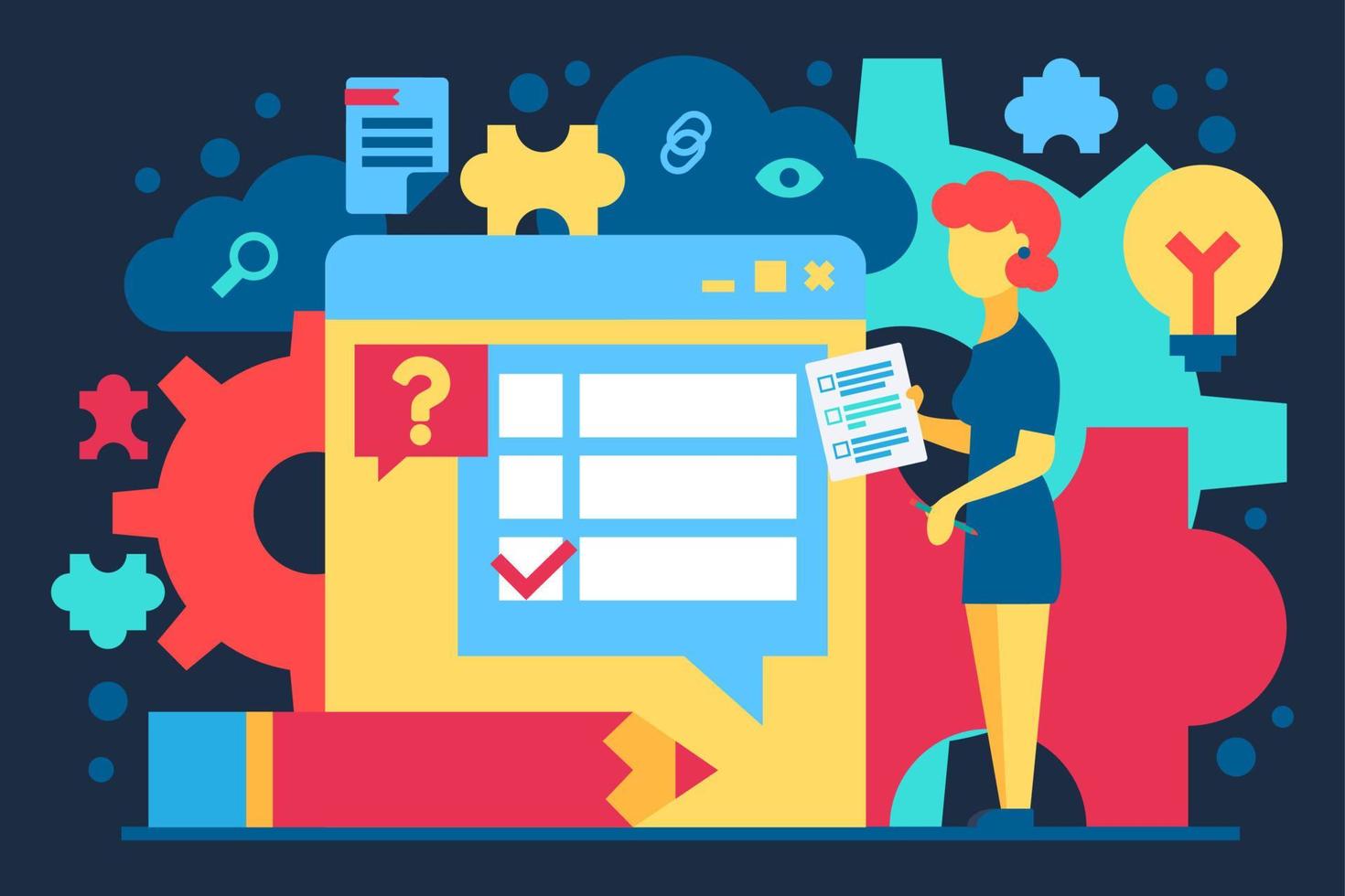 Character Woman Check Test in Internet Banner vector
