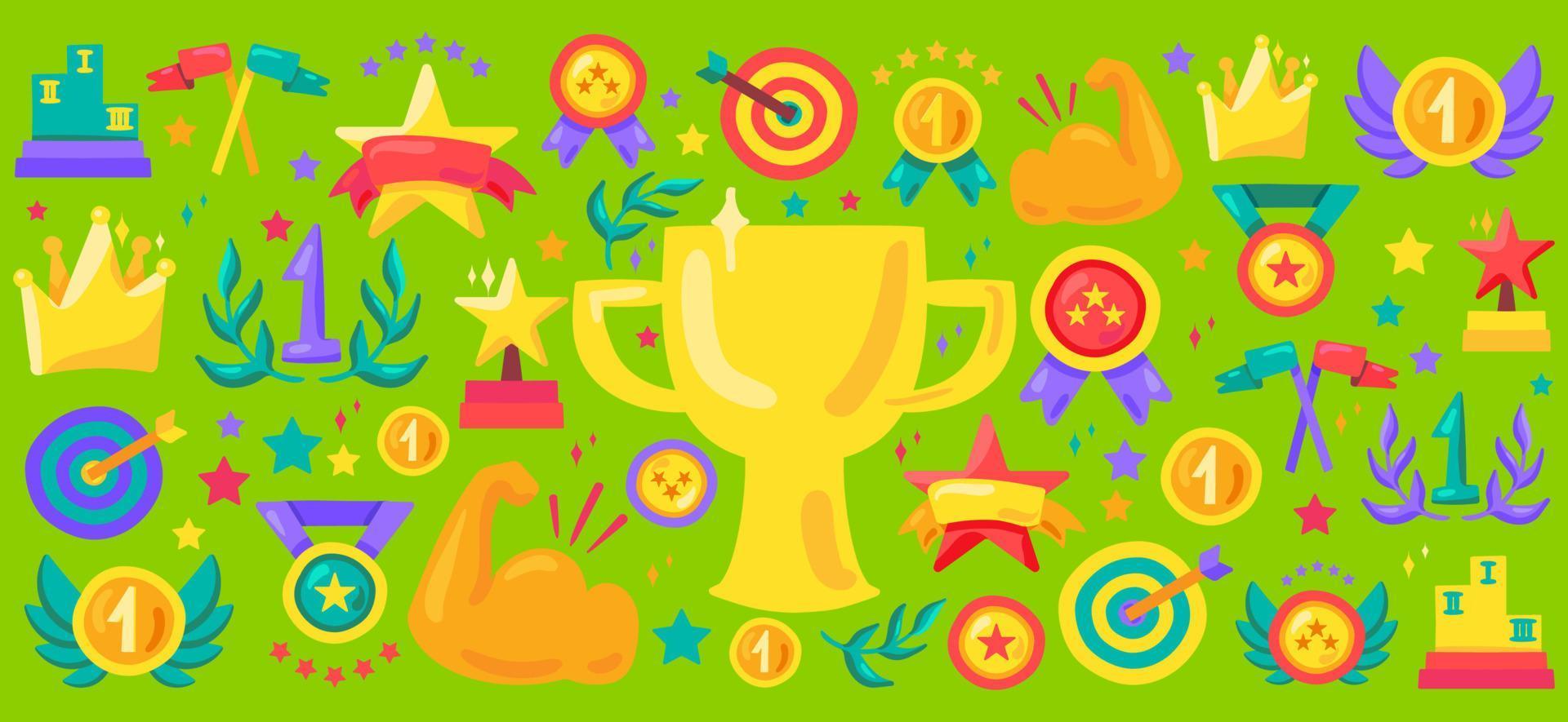 Sport achievement cartoon vector icon set