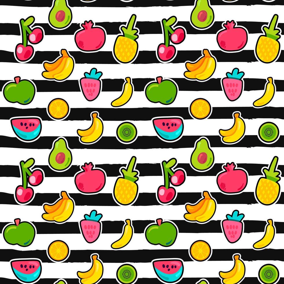 Exotic fruits on stripes seamless pattern vector