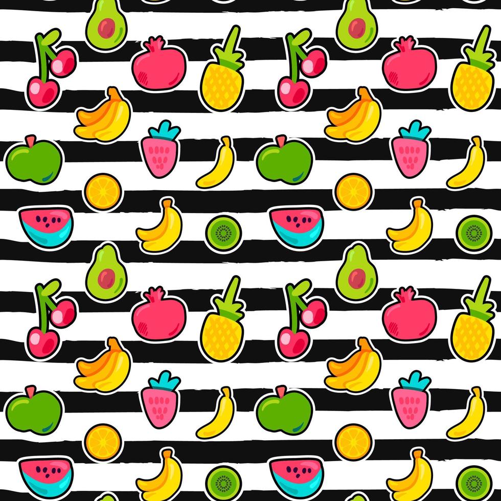 Exotic fruits on stripes seamless pattern vector