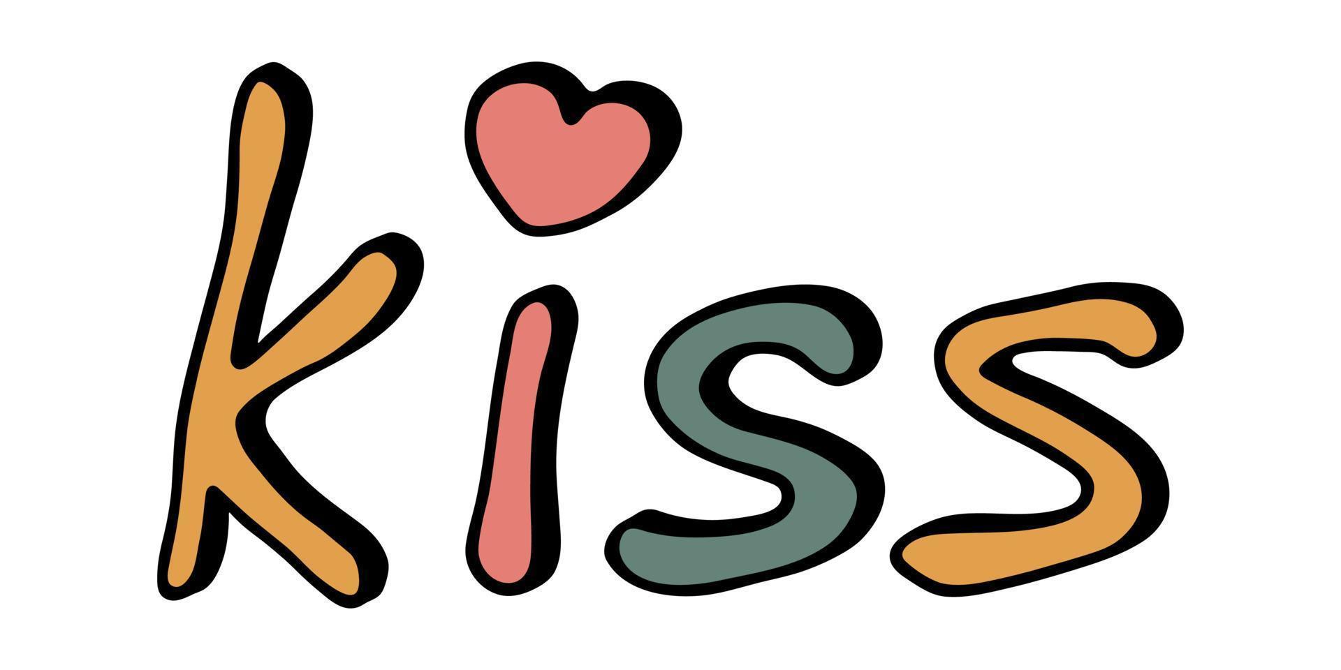 letras coloridas vectoriales dibujadas a mano. lindo garabato de vacaciones. imágenes prediseñadas de beso vector